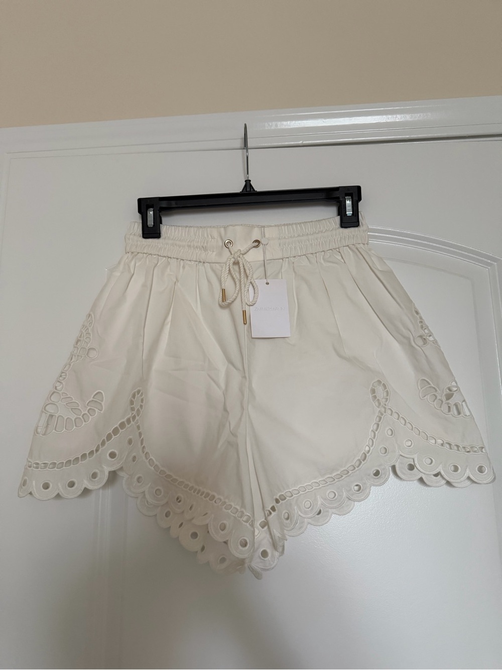 Zimmermann Ivory Eyelet Scallop-Trim High Waist Shorts Size 1